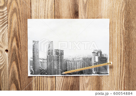 Big city skyline pencil draw Big city skyline pencil draw 60054884