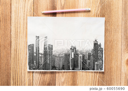 Modern megapolis skyline pencil draw Modern megapolis skyline pencil draw 60055690