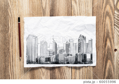 Big city skyline pencil draw Big city skyline pencil draw 60055996