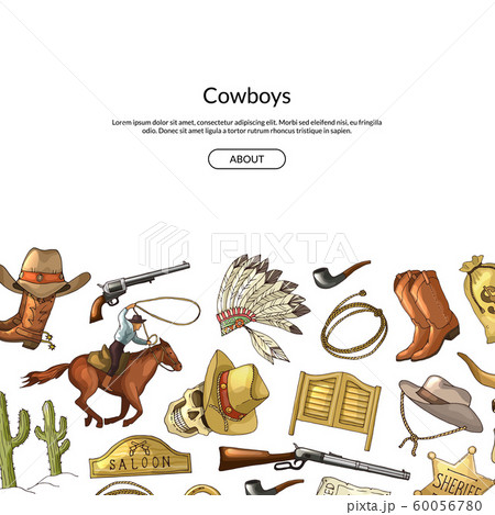 Vector hand drawn wild west cowboy elements background with place for text illustration 60056780