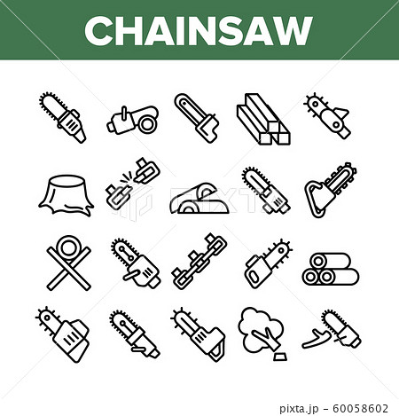 Chainsaw Collection Elements Icons Set Vector 60058602