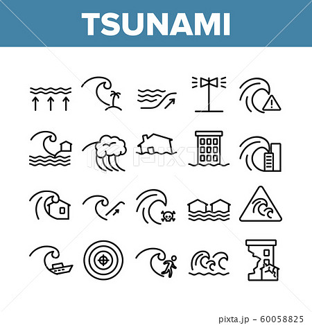 Tsunami Wave Collection Elements Icons Set Vector Tsunami Wave Collection Elements Icons Set Vector 60058825