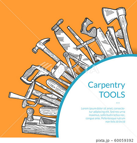 Hand drawn woodwork tools. Carpentry sketch elements Hand drawn woodwork tools. Carpentry sketch elements 60059392