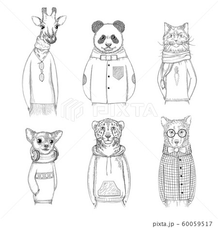 Fashion animal characters. Hipster hand drawn...のイラスト素材 [60059517] -