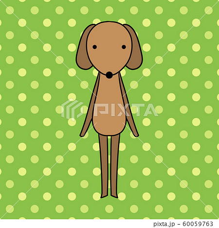 ダックスフント ペット のキャラクターのイラスト ドット 黄緑背景 のイラスト素材