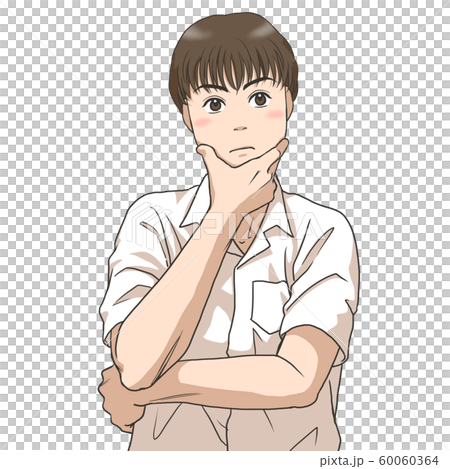 考える男子高校生 夏服 のイラスト素材