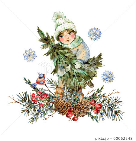 Watercolor winter vintage illustration, Cute Watercolor winter vintage illustration, Cute 60062248