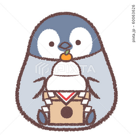 ペンギンヒナ鏡餅のイラスト素材