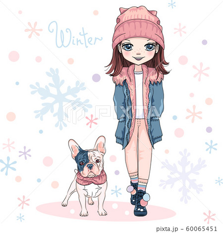 Vector cute girl with dog 60065451