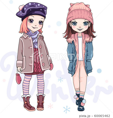 Vector SET girls in winter clothes 60065462
