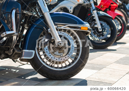chopper motorcycle wheel close up 60066420