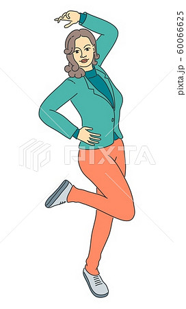 Vector line female character standing on one leg Vector line female character standing on one leg 60066625