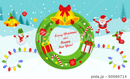 Christmas wreath on the door of coniferous branches for holiday decorations. 60066714