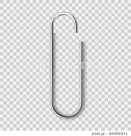 Realistic metal paper clip isolated on transparent background. Page holder, binder. Vector 60066831