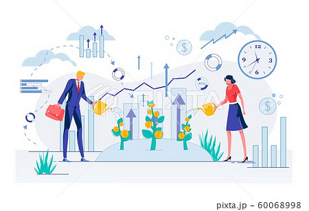Couple Businesspeople in Watering Money Trees. Couple Businesspeople in Watering Money Trees. 60068998
