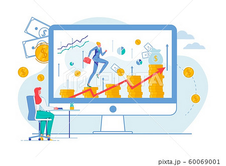 Woman Climbing Coins, Achieving Success at Work. 60069001