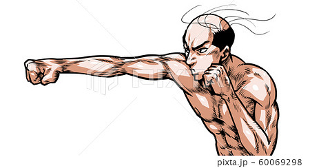 ハゲ 薄毛 脱毛 ボクシング ストレート パンチ 殴る 劇画 漫画 イラスト 熱血 闘い バトル のイラスト素材