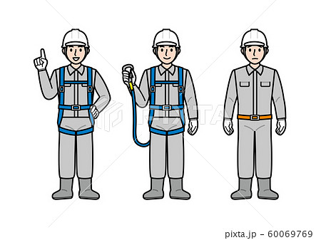 安全帯を装着した男性 作業員 高所作業 安全帯 ベルト フルハーネスのイラスト素材