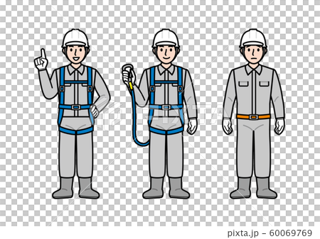 安全帯を装着した男性  作業員 高所作業 安全帯 ベルト フルハーネス 60069769