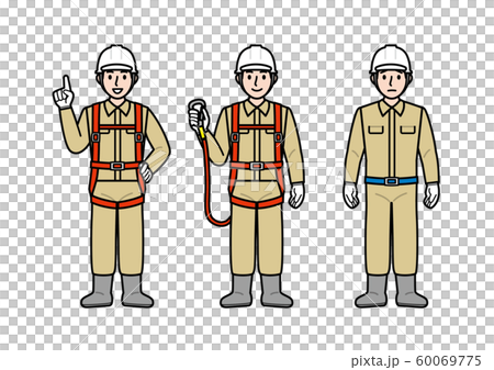 安全帯を装着した男性  作業員 高所作業 安全帯 ベルト フルハーネス 60069775