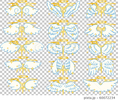 天使 翼 羽根 光輪 天使の輪 跳ぶ 神光 十字架 デザイン イラスト セットのイラスト素材