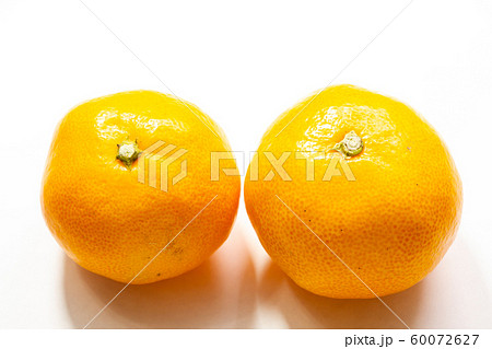 みかん2つ。(白バック)の写真素材 [60072627] - PIXTA