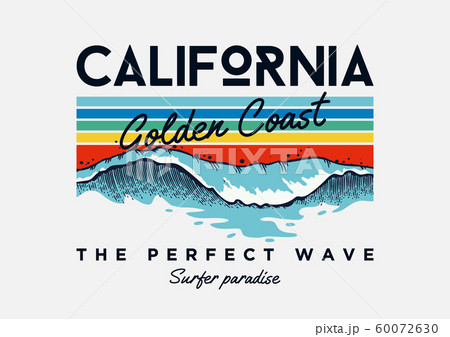 California beach typography slogan text with waves 60072630