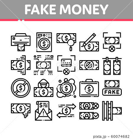 Fake Money Collection Elements Icons Set Vector 60074682