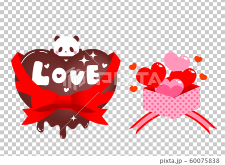 バレンタイン素材・ハートのチョコとパンダLOVE文字入り・ハートのプレゼント 60075838