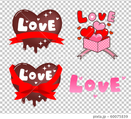 バレンタイン素材 ハートのチョコ ハートのプレゼント Love文字のイラスト素材