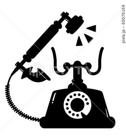 レトロな黒電話 アンティーク シルエット 通話のイラスト素材