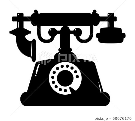 レトロな黒電話 アンティーク シルエットのイラスト素材 [60076170