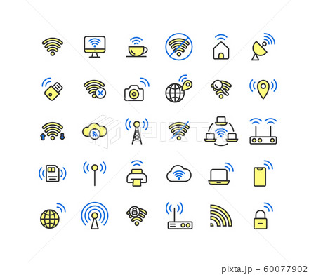 Wireless Network filled outline icon set. Vector 60077902