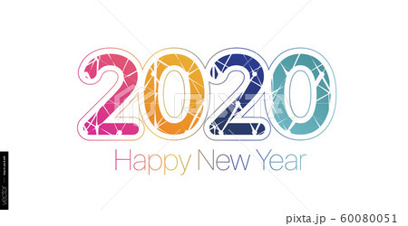2020 Happy New Year. Minimalist colored text on a white background. Minimalistic template. 60080051