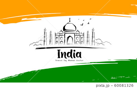 Taj Mahal sketching drawing in flag of india design Taj Mahal sketching drawing in flag of india design 60081326