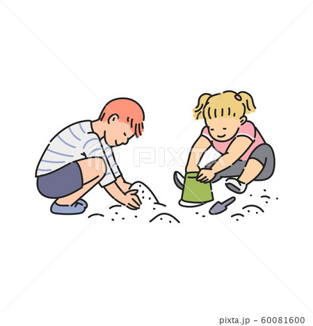 Preschool age children playing in sandbox, sketch vector illustration isolated. 60081600