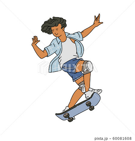 Cartoon Skateboarder Teenager Smiling And のイラスト素材
