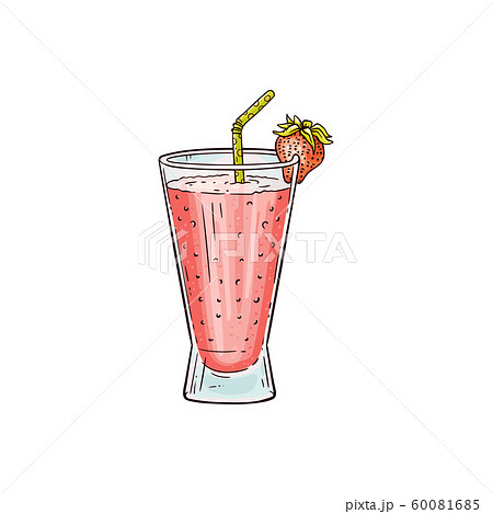 Sweet strawberry milkshake drawing isolated on white background 60081685