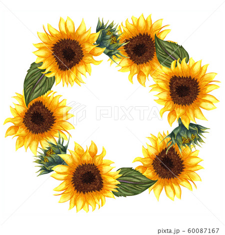 Watercolor floral wreath with sunflowers,leaves and place for your text. Perfect for wedding invitations, greeting cards, print. Round autumn’s frame. Watercolor sunflower illustration. Watercolor floral wreath with sunflowers,leaves and place for your text. Perfect for wedding invitations, greeting cards, print. Round autumn’s frame. Watercolor sunflower illustration. 60087167