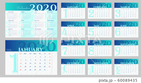 New 2020 desk calendar in blue, mint and white. New 2020 desk calendar in blue, mint and white. 60089435