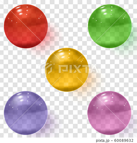 Set of multicolored transparent glass spheres with shadows 60089632