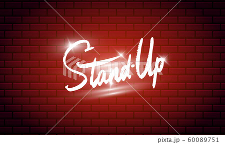 Lettering Stand Up. Calligraphic text comedy show. Engraved hand drawn in old vintage sketch for 60089751