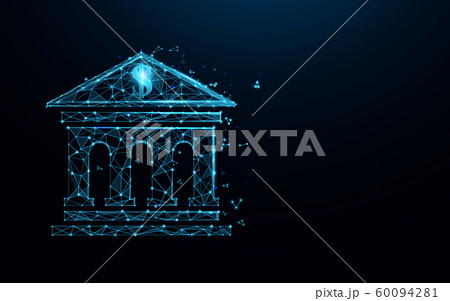 Bank building icon form lines, triangles and particle style design. Illustration vector 60094281