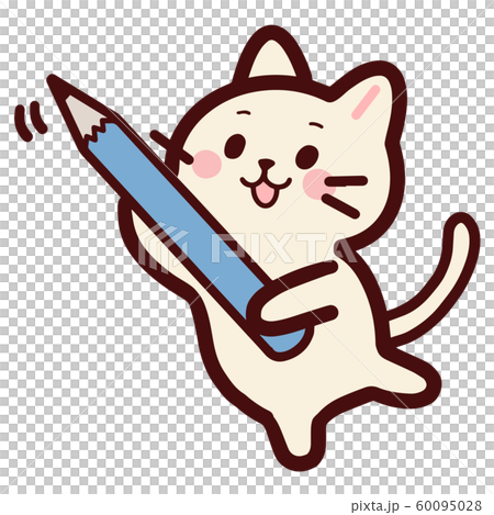 鉛筆を持っているねこのキャラクターのイラスト素材