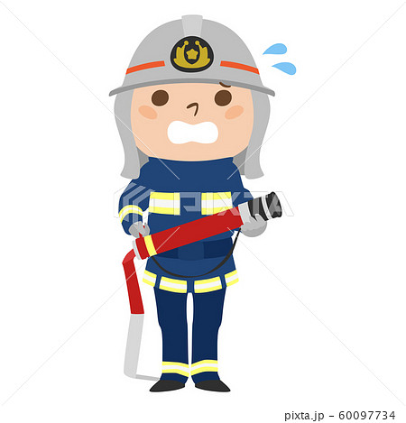 職業別 男性消防士のイラスト 汗をかいて慌てている男性 のイラスト素材