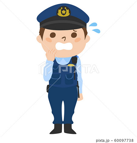 職業別 日本の男性警察官のイラスト 汗をかいて慌てている男性 のイラスト素材