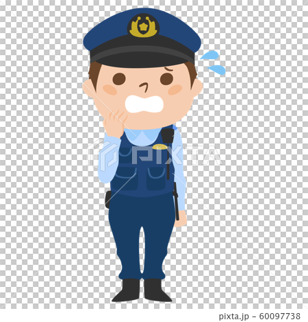 職業別 日本の男性警察官のイラスト 汗をかいて慌てている男性 のイラスト素材