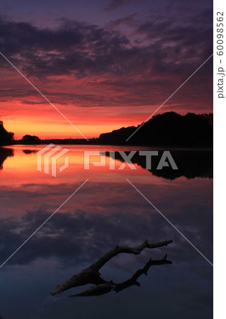 Beautiful sunset over the river in the spring countryside 60098562