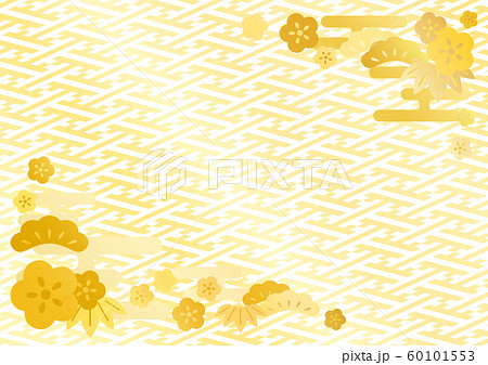 雲と松竹梅の和柄 紗綾形の背景 のイラスト素材