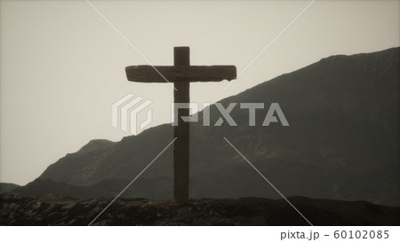 wooden Crucifix cross at mountain wooden Crucifix cross at mountain 60102085